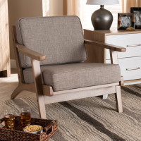 Baxton Studio Sigrid-Light Grey/Antique Oak-CC Sigrid Mid-Century Modern Light Grey Fabric Upholstered Antique Oak Finished Wood Armchair